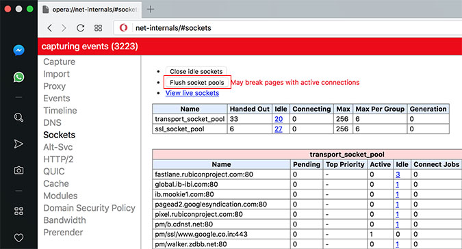 Opera Socket Pools