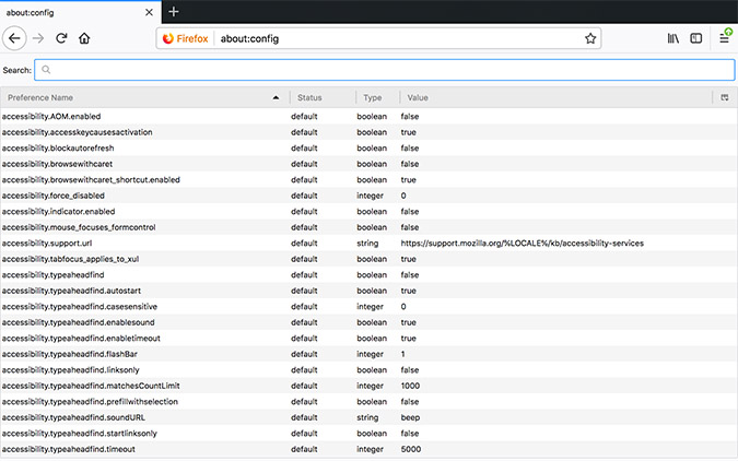 Firefox List of Variables