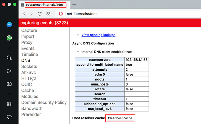 Opera DNS Cache