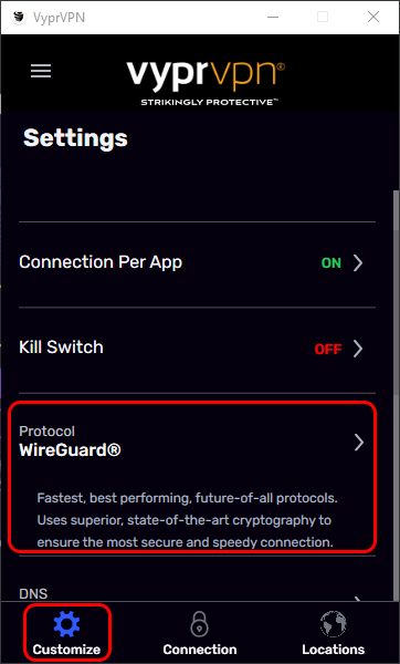 Customize Menu - Scrolled Down Partially - Customize and Protocol Highlighted.png