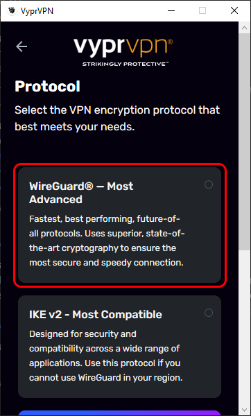 Protocols Menu - Chameleon Protocol - Wireguard Highlighted.png