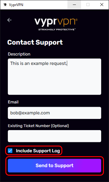 Contact Support - Send to Support and Include Support Log Highlighted.png