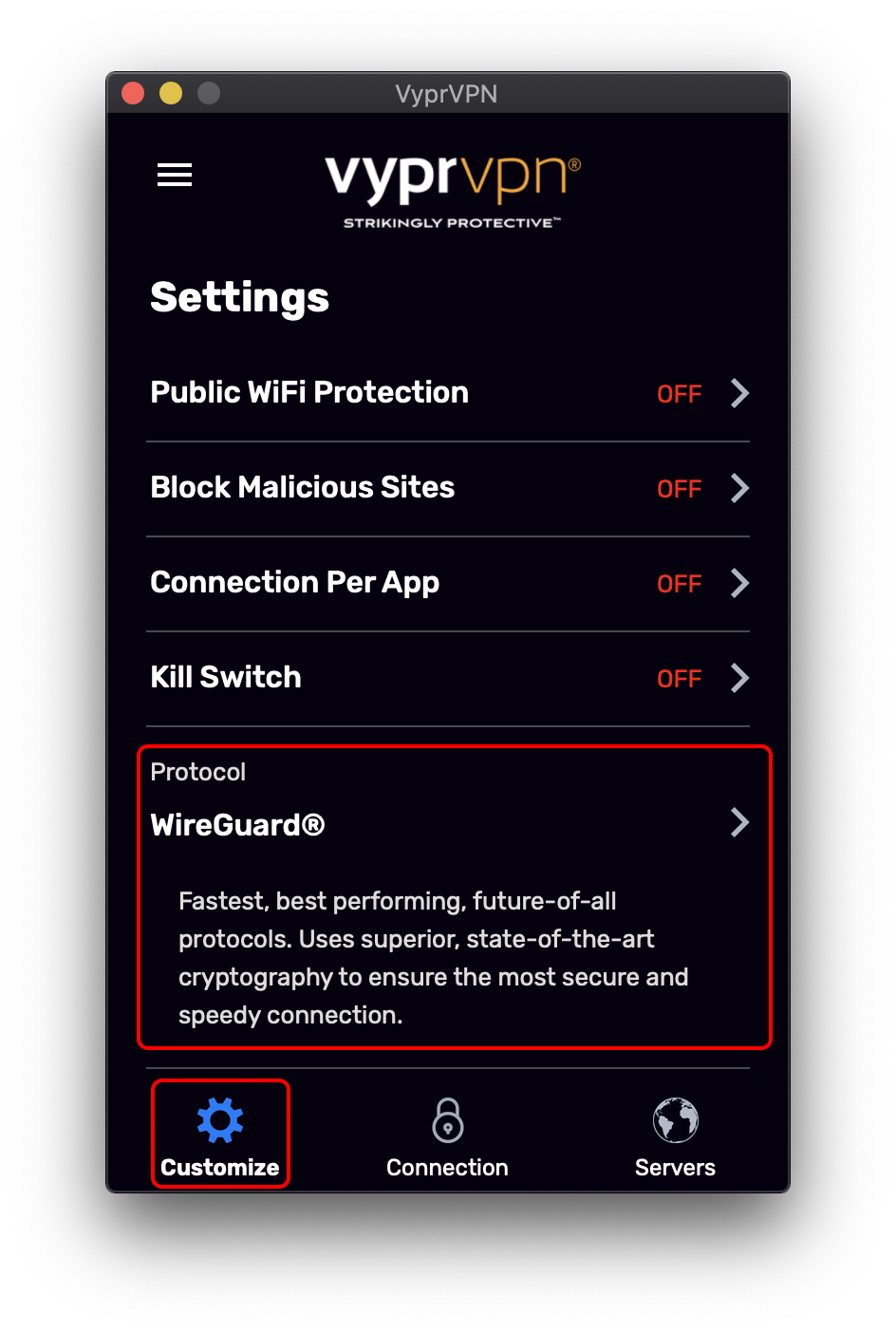 Customize Menu - Customize and Protocol Highlighted.png
