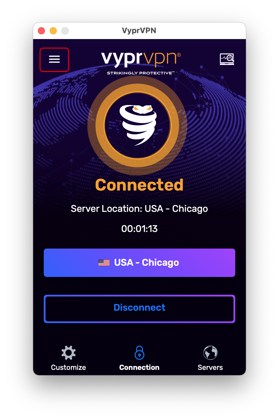 Mac - Main Screen - Connected - Hamburger Menu Highlighted.png