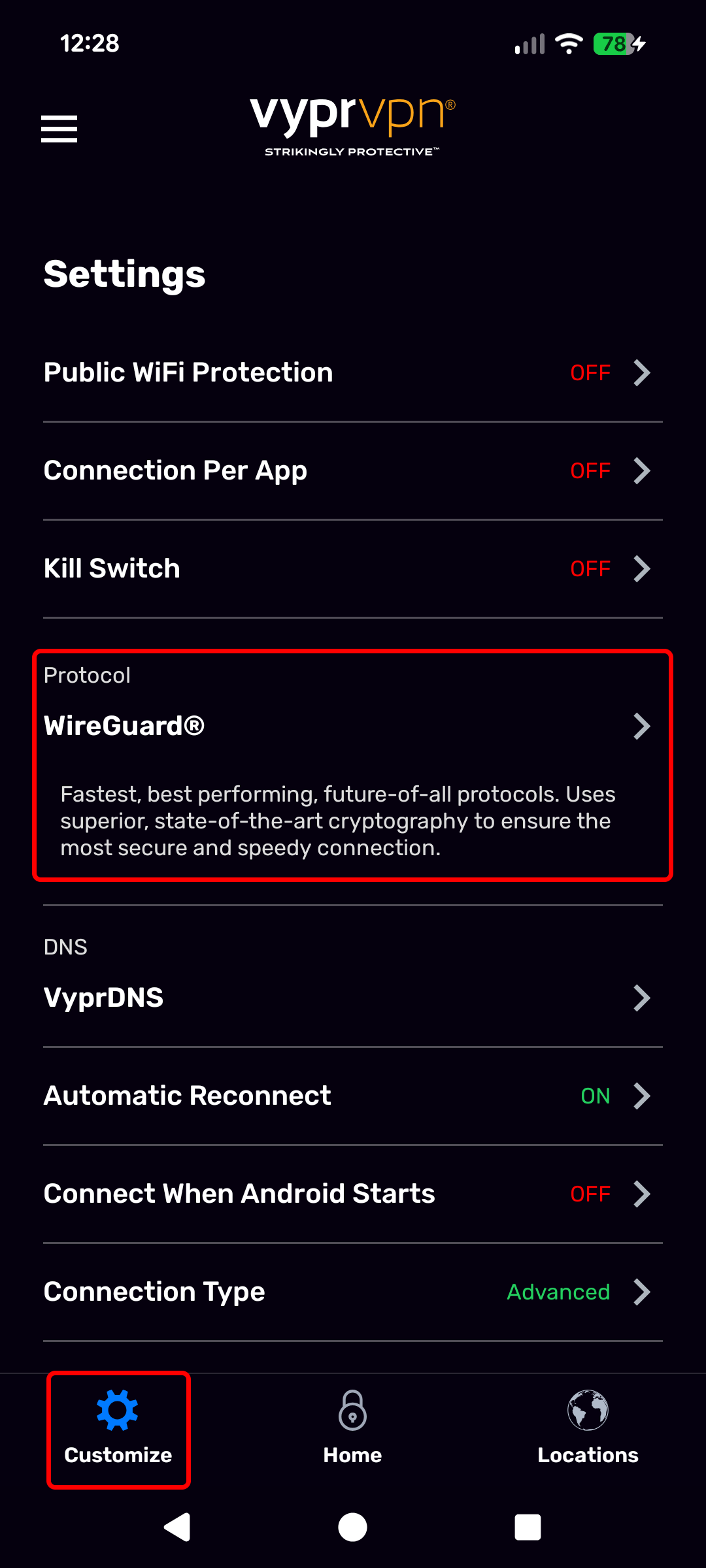 Android - Customize Screen (Customize and Protocol Highlighted).png