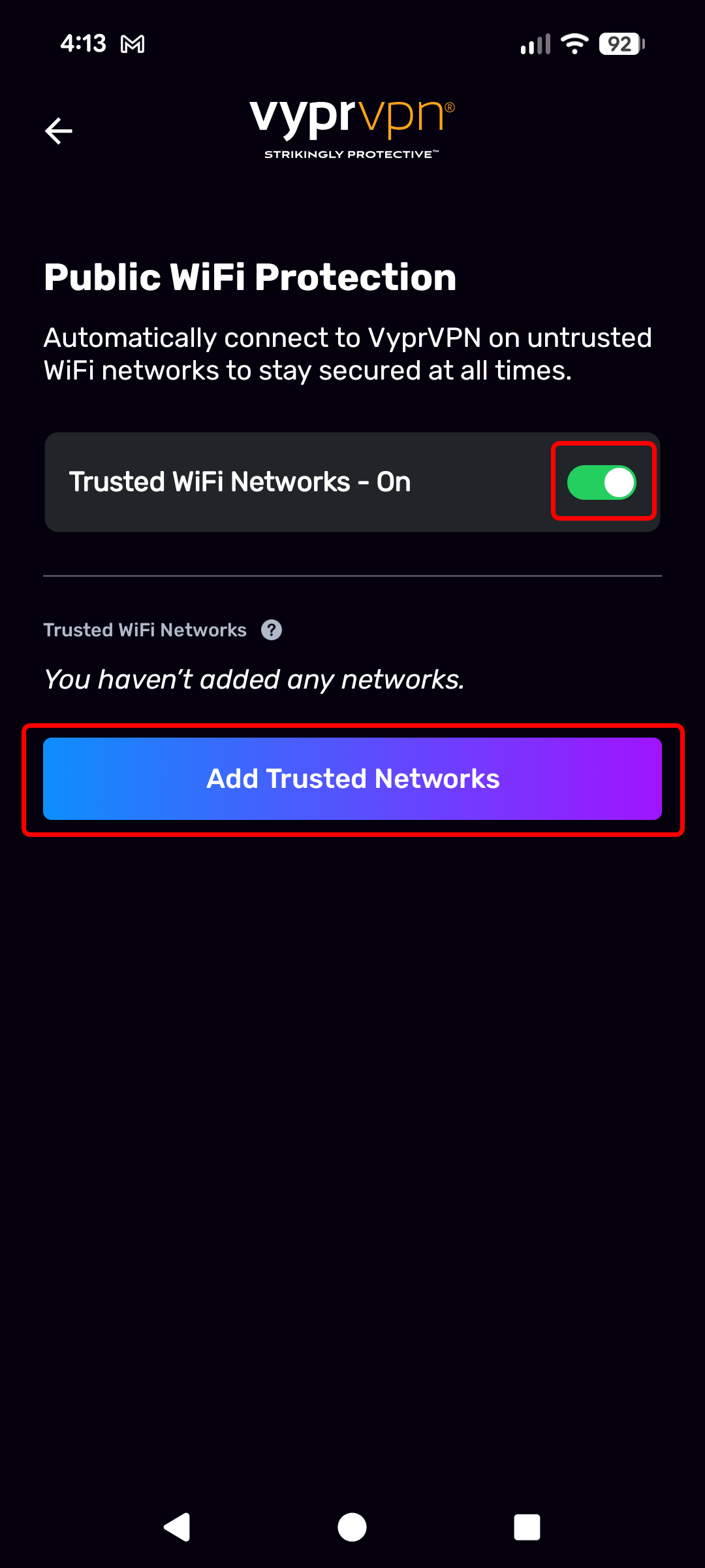 Android - Public WiFi Protection (Toggle and Add Trusted Networks Highlighted).png