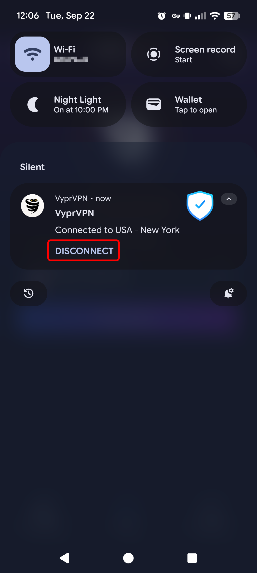 Android - Drawer - VyprVPN Connected (Disconnect Highlighted).png
