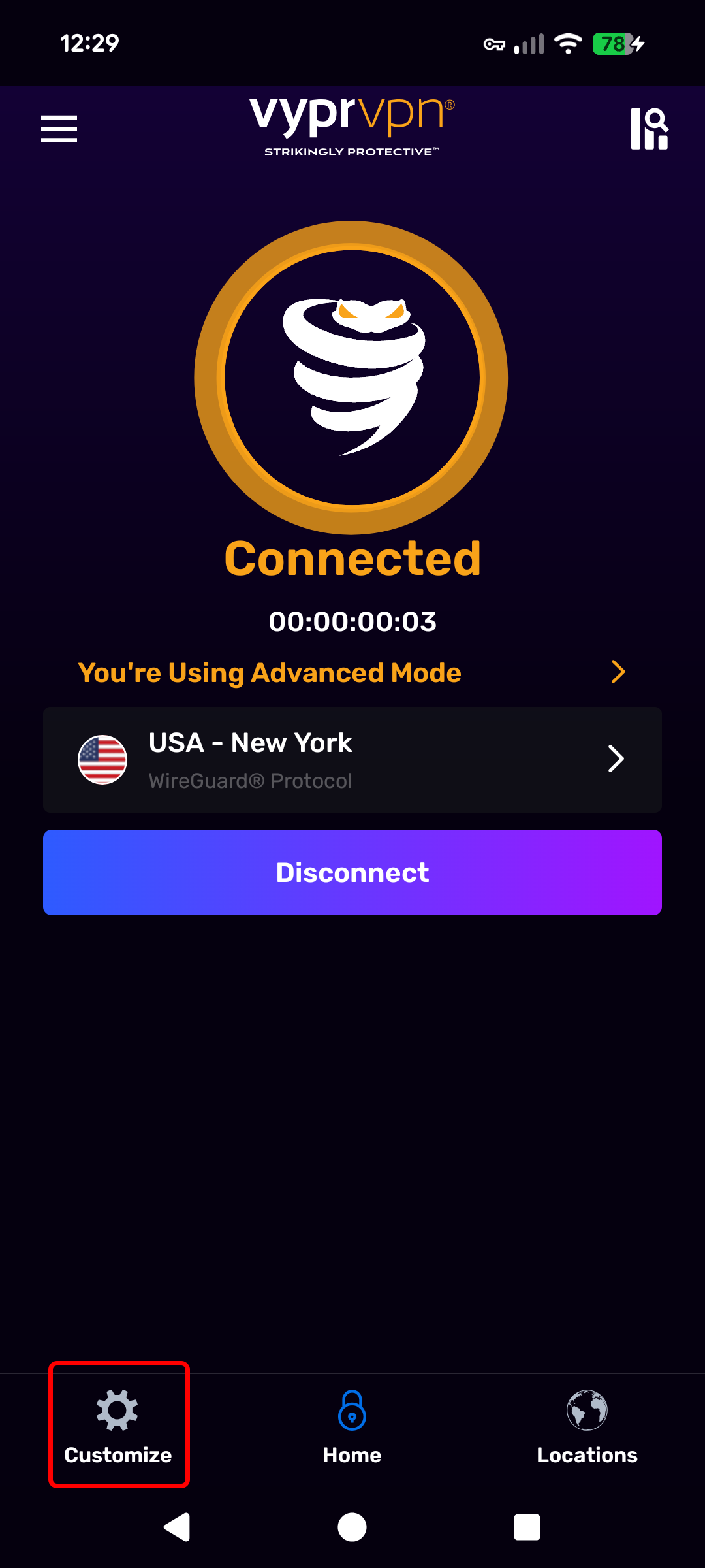 Android - Home Screen - Connected (Customize Highlighted).png