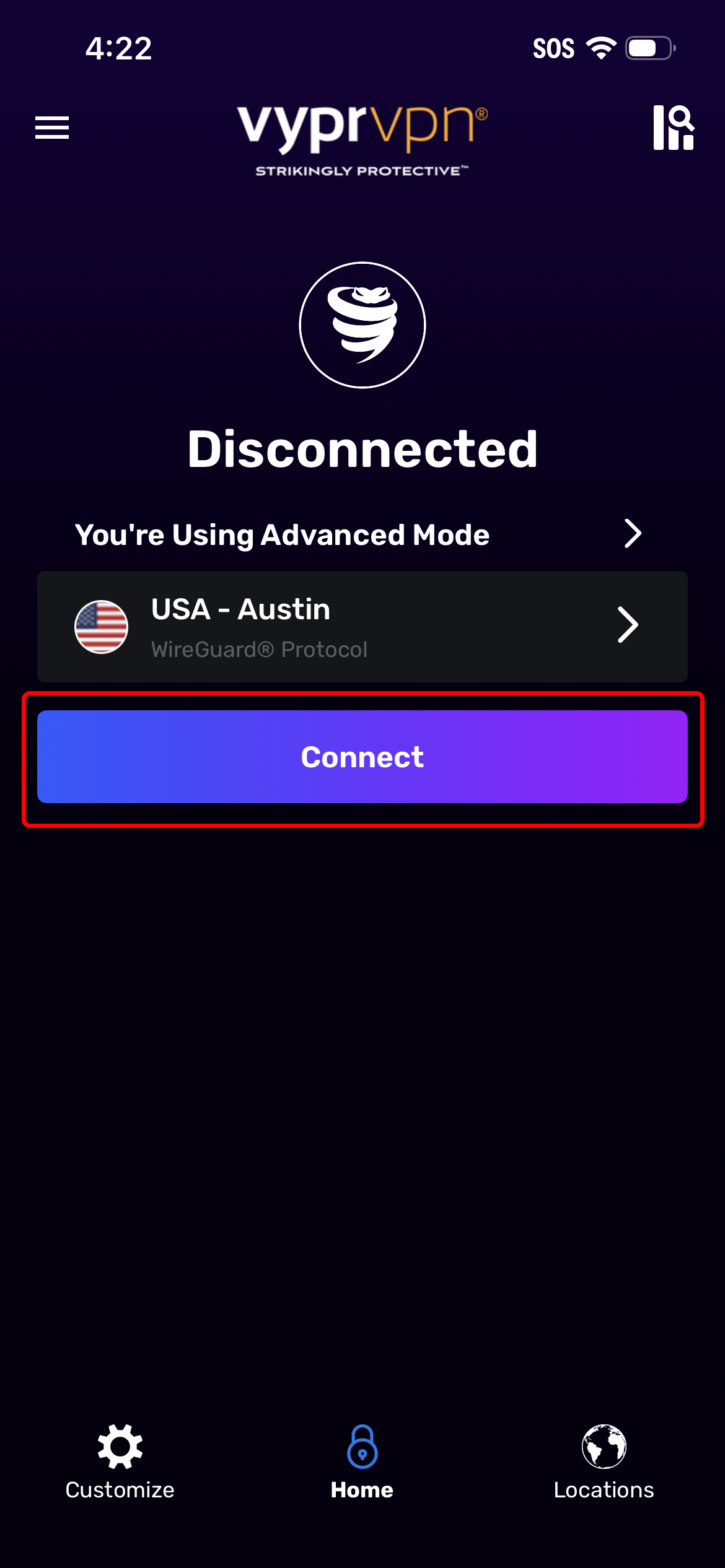 iOS - Home Screen - Disconnected (Connect Highlighted).png